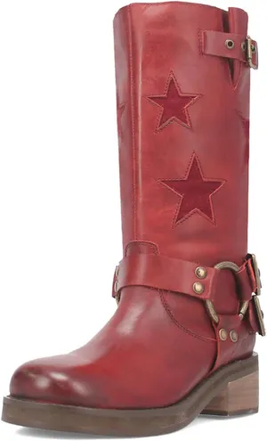 Goolita Buckle Biker Boots Women Square Toe Chunky Heel Star Moto Mid Calf Boots Slip On Motorcycle Riding Boot