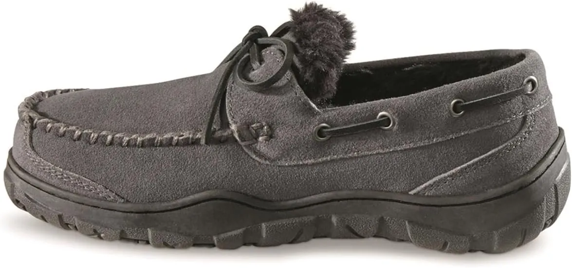 Guide Gear Suede Leather Moccasins for Men, Bedroom House Slippers, Indoor and Outdoor Shoes