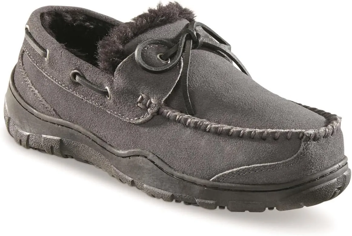 Guide Gear Suede Leather Moccasins for Men, Bedroom House Slippers, Indoor and Outdoor Shoes
