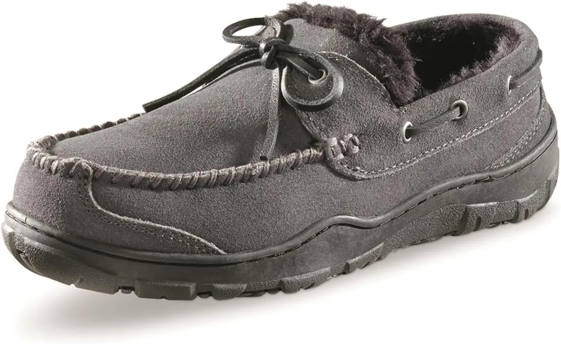 Guide Gear Suede Leather Moccasins for Men, Bedroom House Slippers, Indoor and Outdoor Shoes