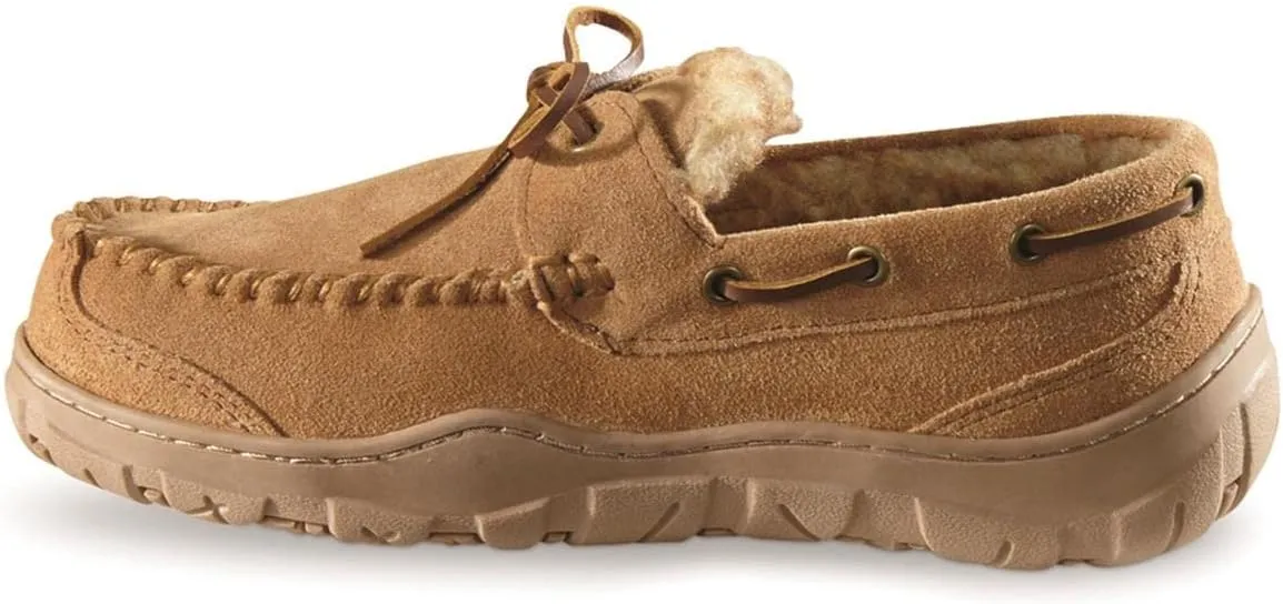 Guide Gear Suede Leather Moccasins for Men, Bedroom House Slippers, Indoor and Outdoor Shoes