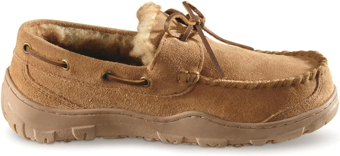 Guide Gear Suede Leather Moccasins for Men, Bedroom House Slippers, Indoor and Outdoor Shoes