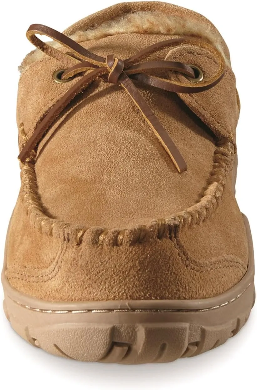 Guide Gear Suede Leather Moccasins for Men, Bedroom House Slippers, Indoor and Outdoor Shoes