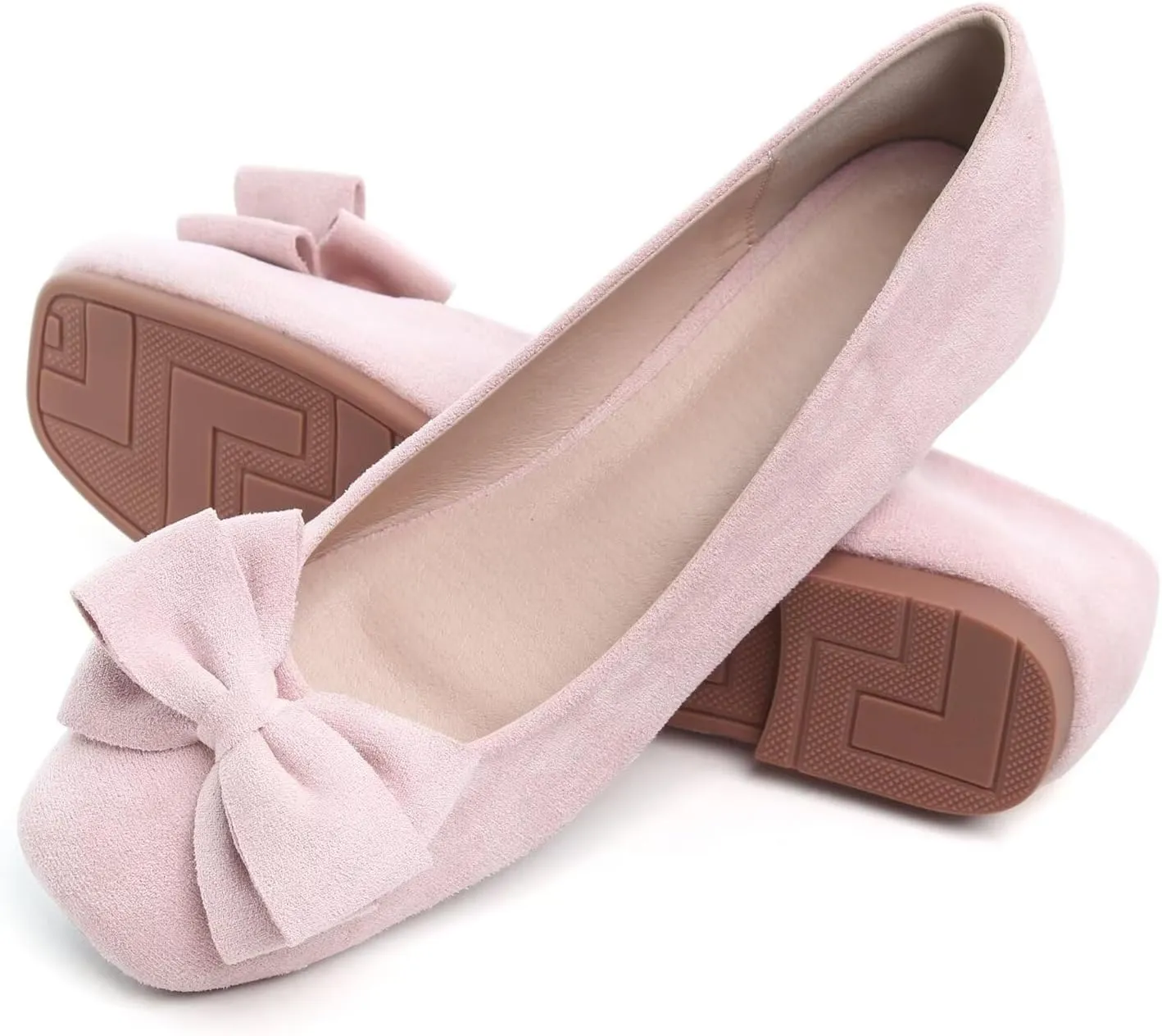 Hee grand Bow-Knot Ballet Flats Womens Square Toe Flat Shoes Suede Dress Shoes Casual Light Weight Slip-On Loafers