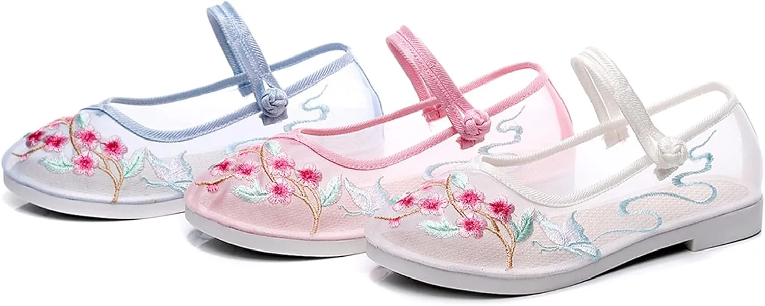 Hee grand Chinese Style Embroidered Flats for Women Breathable Mesh Comfort Walking Shoes