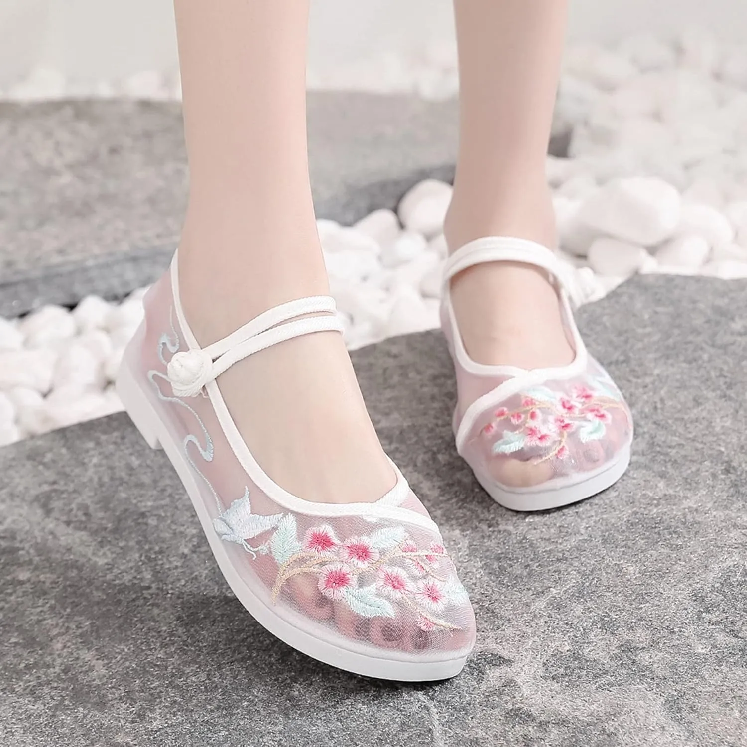 Hee grand Chinese Style Embroidered Flats for Women Breathable Mesh Comfort Walking Shoes