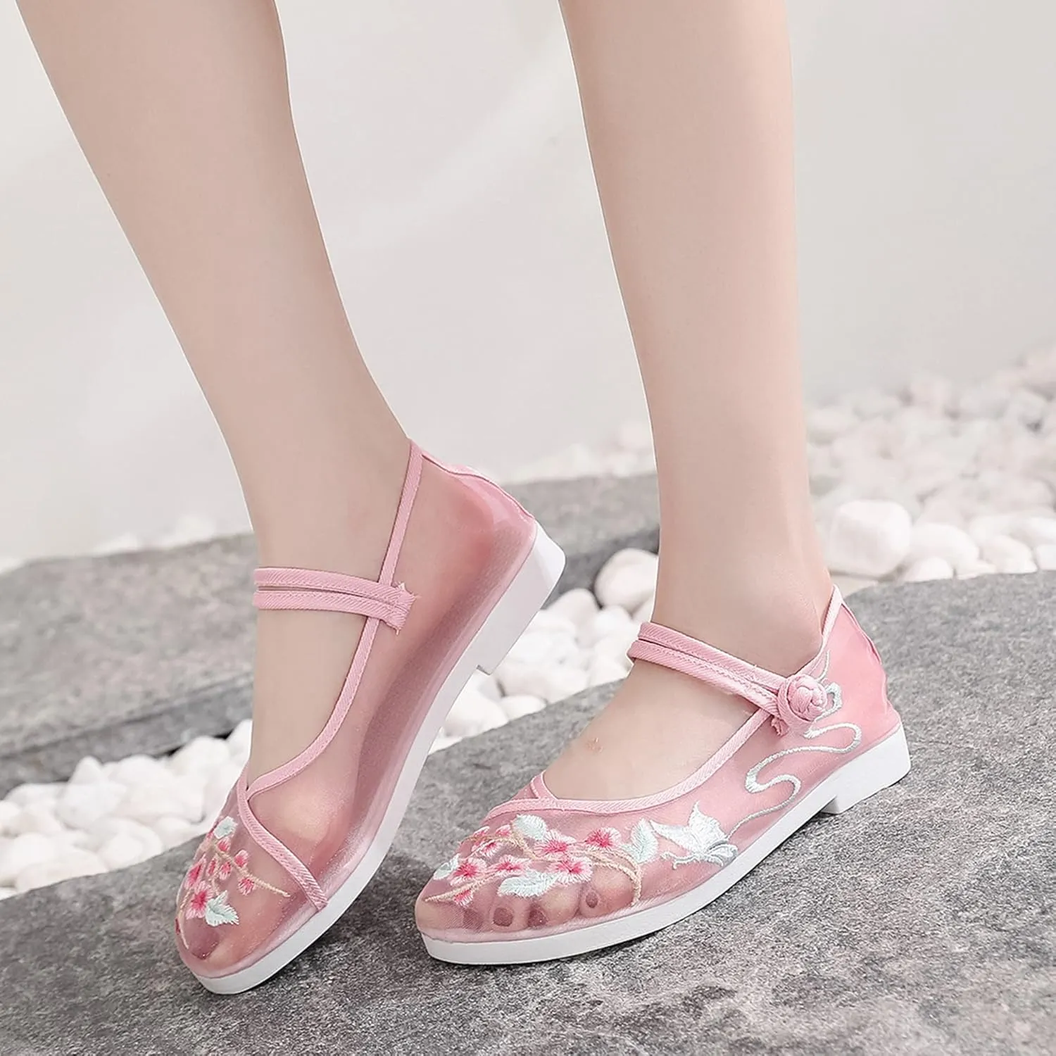 Hee grand Chinese Style Embroidered Flats for Women Breathable Mesh Comfort Walking Shoes