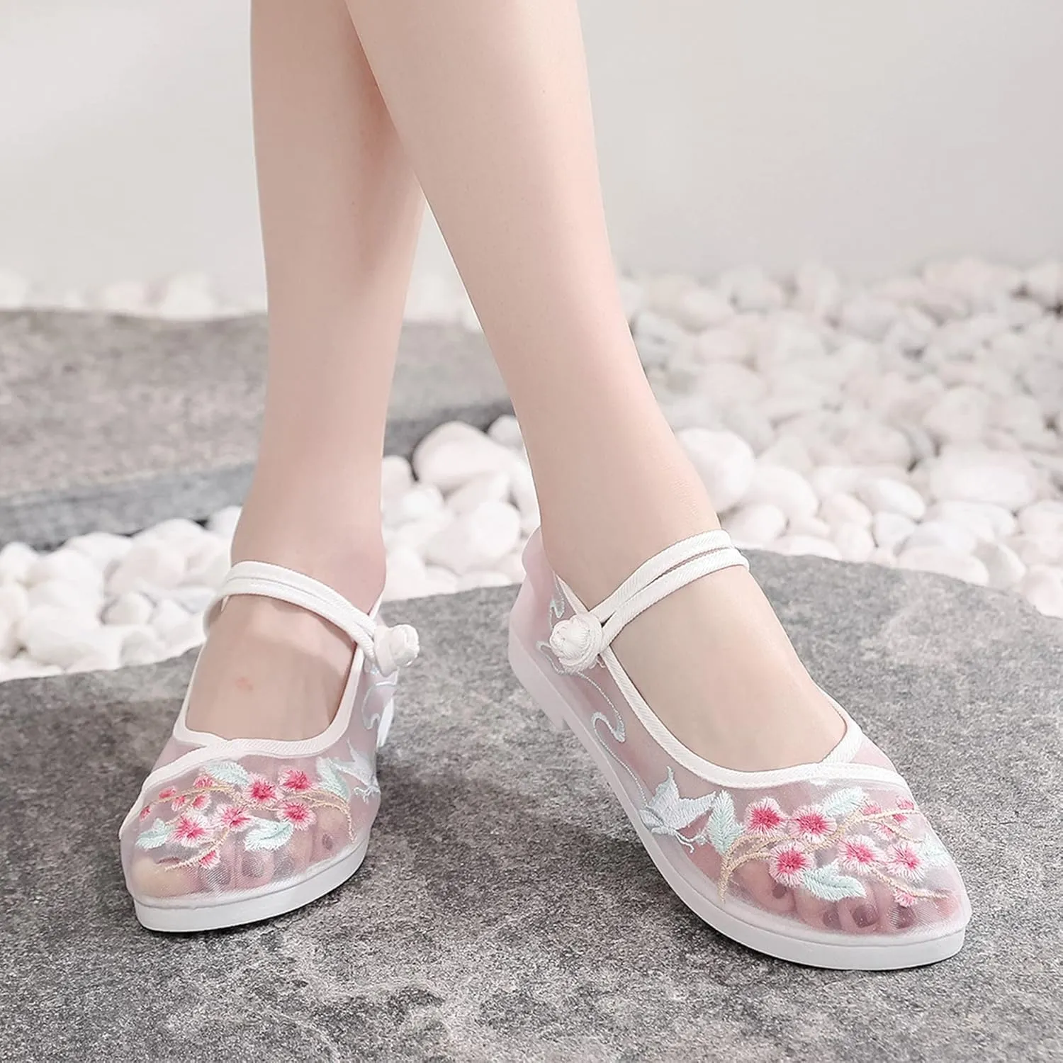 Hee grand Chinese Style Embroidered Flats for Women Breathable Mesh Comfort Walking Shoes