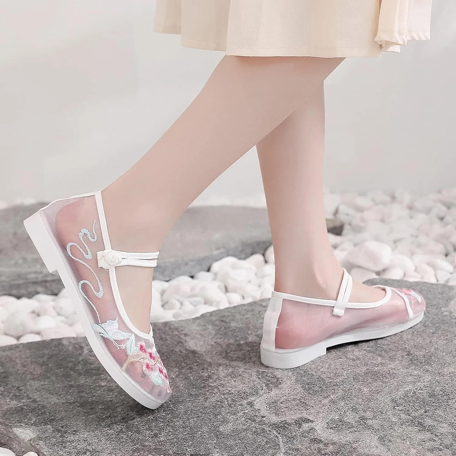 Hee grand Chinese Style Embroidered Flats for Women Breathable Mesh Comfort Walking Shoes