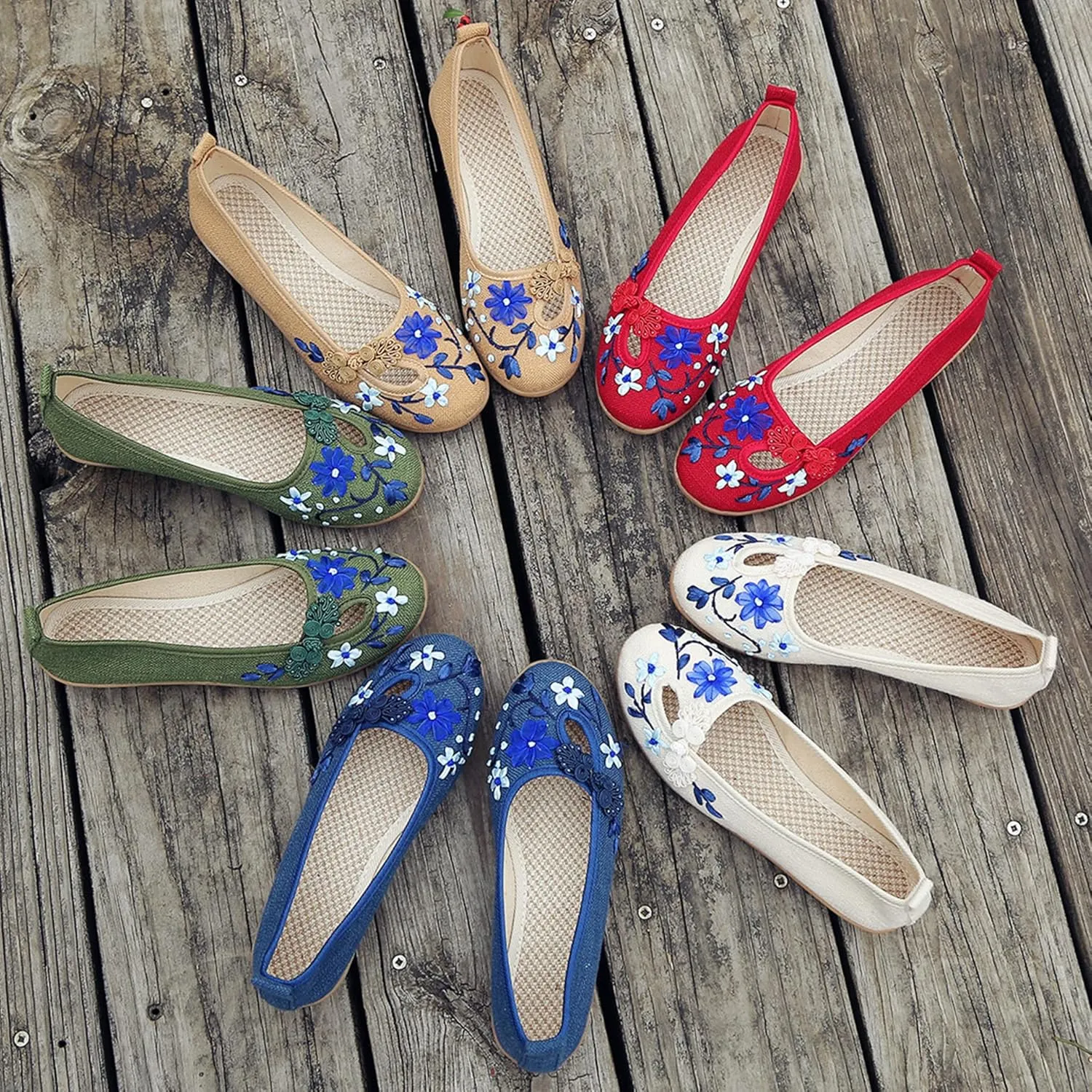 Hee grand Chinese Style Embroidered Flats for Women Comfort Slip on Walking Shoes Mary Jane Shoes