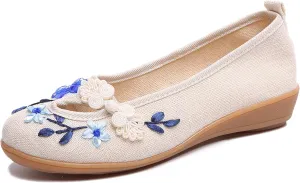 Hee grand Chinese Style Embroidered Flats for Women Comfort Slip on Walking Shoes Mary Jane Shoes