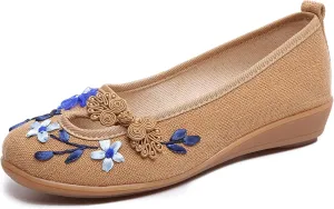 Hee grand Chinese Style Embroidered Flats for Women Comfort Slip on Walking Shoes Mary Jane Shoes