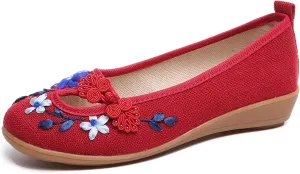 Hee grand Chinese Style Embroidered Flats for Women Comfort Slip on Walking Shoes Mary Jane Shoes