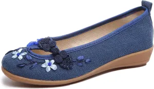 Hee grand Chinese Style Embroidered Flats for Women Comfort Slip on Walking Shoes Mary Jane Shoes