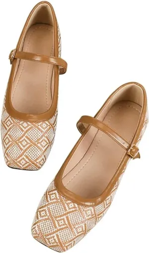 Hee grand Elegant Square Toe Mary Jane Shoes for Women Chinese Style Embroidered Flats with Ankle Strap