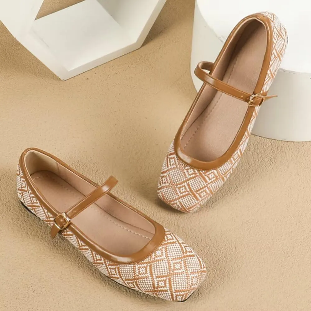 Hee grand Elegant Square Toe Mary Jane Shoes for Women Chinese Style Embroidered Flats with Ankle Strap