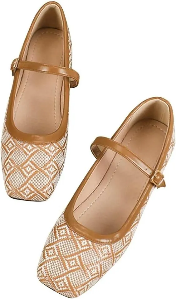 Hee grand Elegant Square Toe Mary Jane Shoes for Women Chinese Style Embroidered Flats with Ankle Strap
