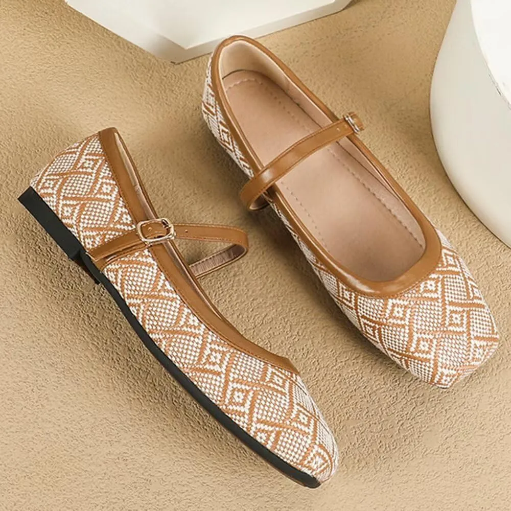 Hee grand Elegant Square Toe Mary Jane Shoes for Women Chinese Style Embroidered Flats with Ankle Strap