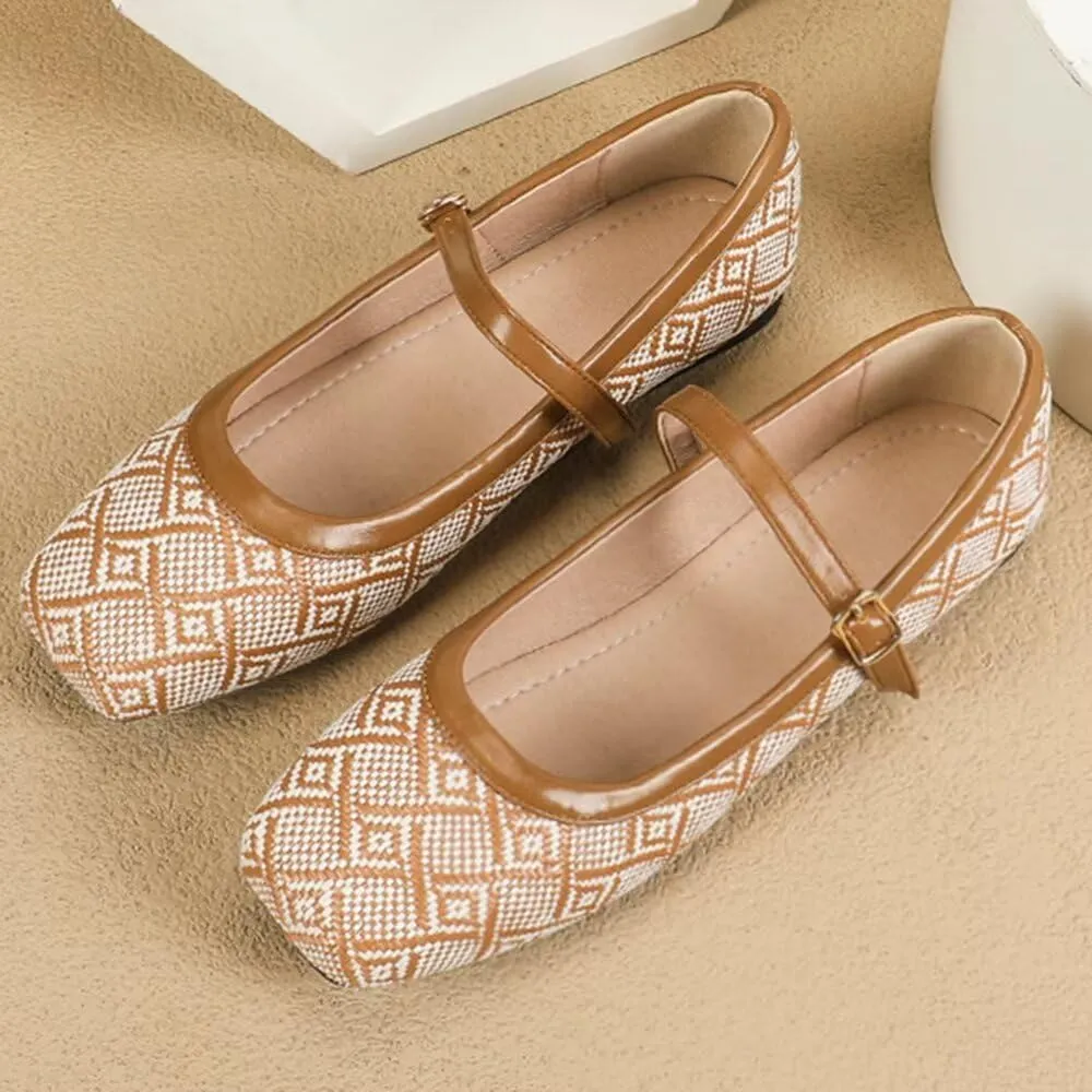 Hee grand Elegant Square Toe Mary Jane Shoes for Women Chinese Style Embroidered Flats with Ankle Strap