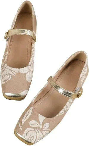 Hee grand Elegant Square Toe Mary Jane Shoes for Women Chinese Style Embroidered Flats with Ankle Strap