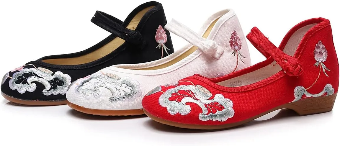 Hee grand Women's Chinese Style Embroidered Flats Comfortable Slip on Shoes Mary Jane Shoes