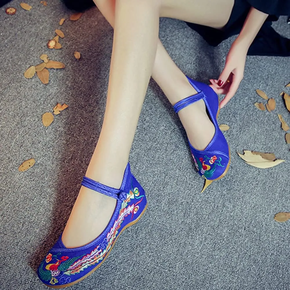 Hee grand Women's Chinese Style Embroidered Flats Comfortable Slip on Shoes Mary Jane Shoes