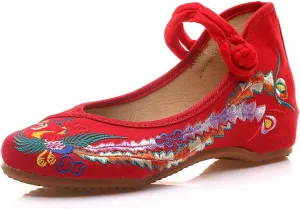 Hee grand Women's Chinese Style Embroidered Flats Comfortable Slip on Shoes Mary Jane Shoes