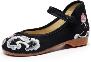 Hee grand Women's Chinese Style Embroidered Flats Comfortable Slip on Shoes Mary Jane Shoes