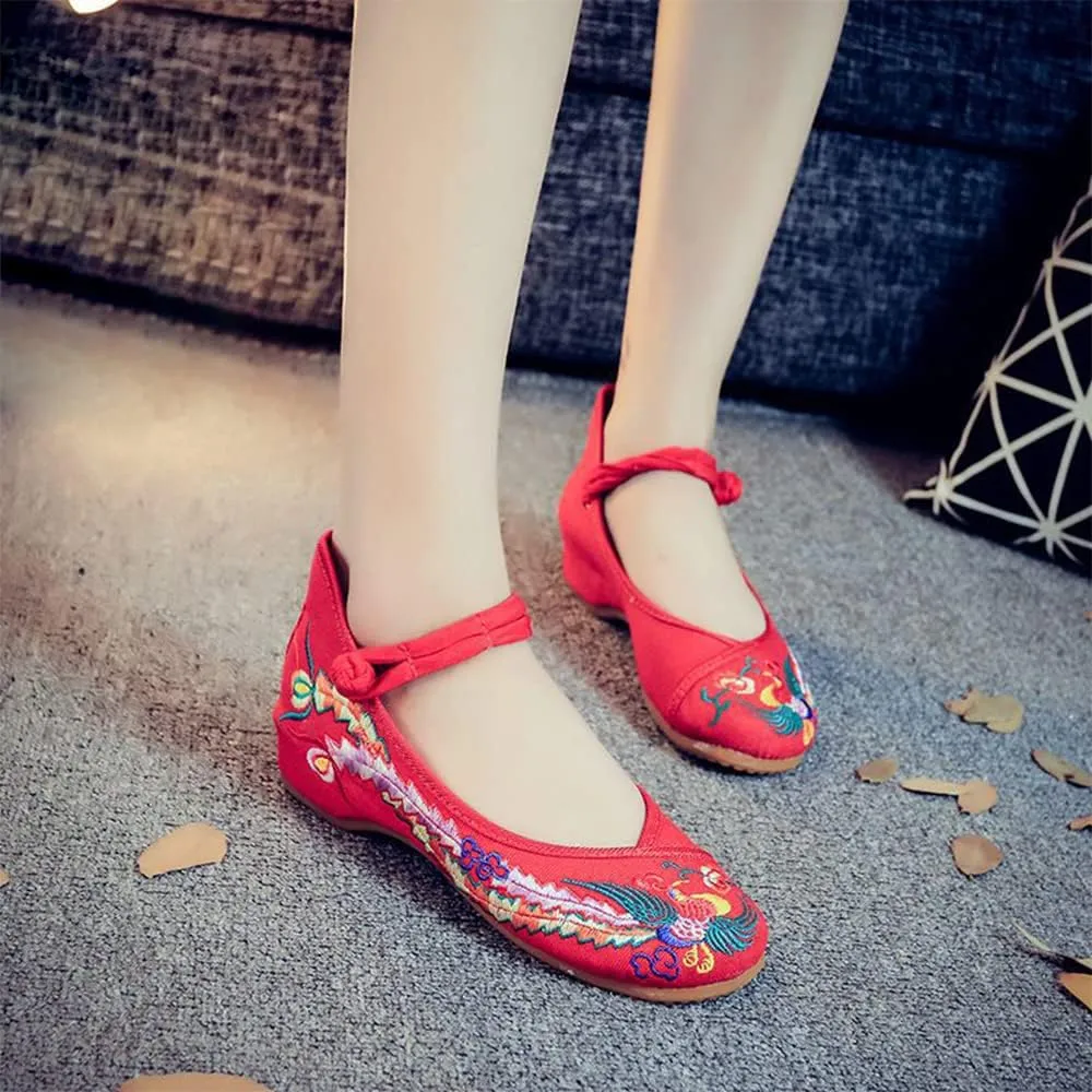 Hee grand Women's Chinese Style Embroidered Flats Comfortable Slip on Shoes Mary Jane Shoes