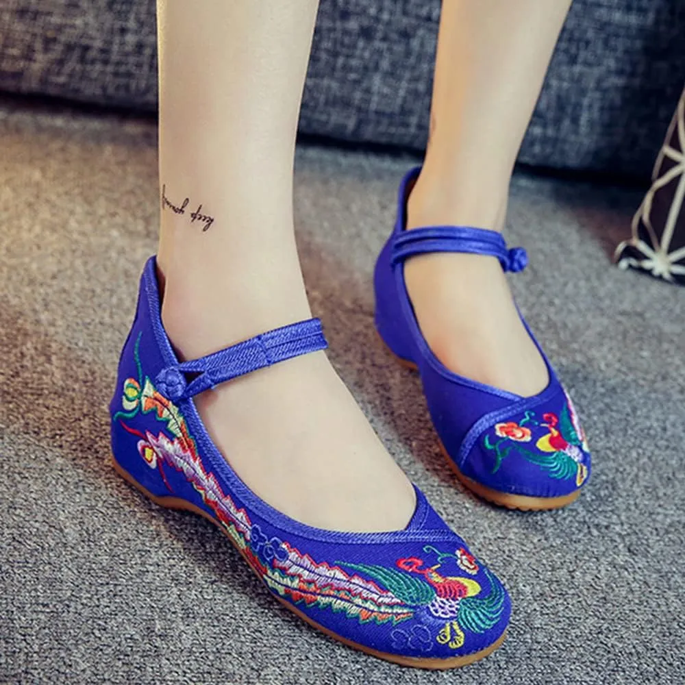 Hee grand Women's Chinese Style Embroidered Flats Comfortable Slip on Shoes Mary Jane Shoes