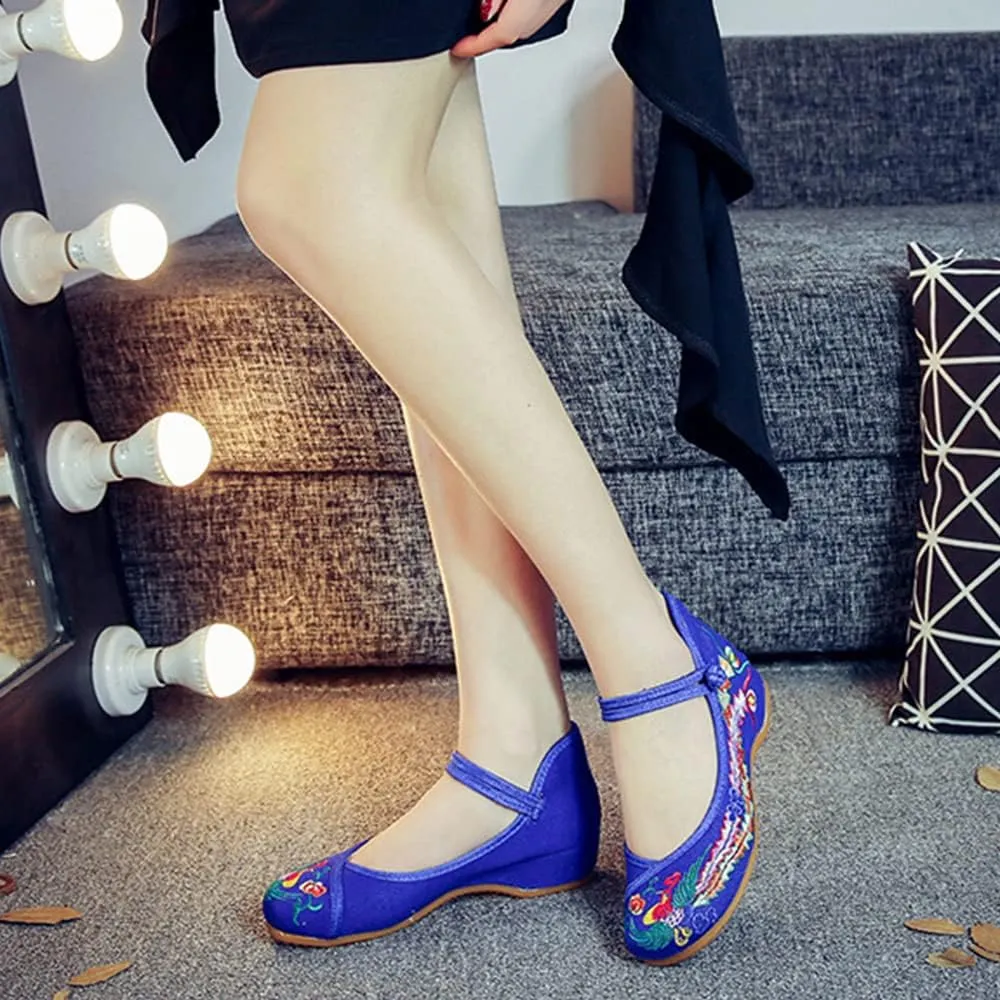 Hee grand Women's Chinese Style Embroidered Flats Comfortable Slip on Shoes Mary Jane Shoes