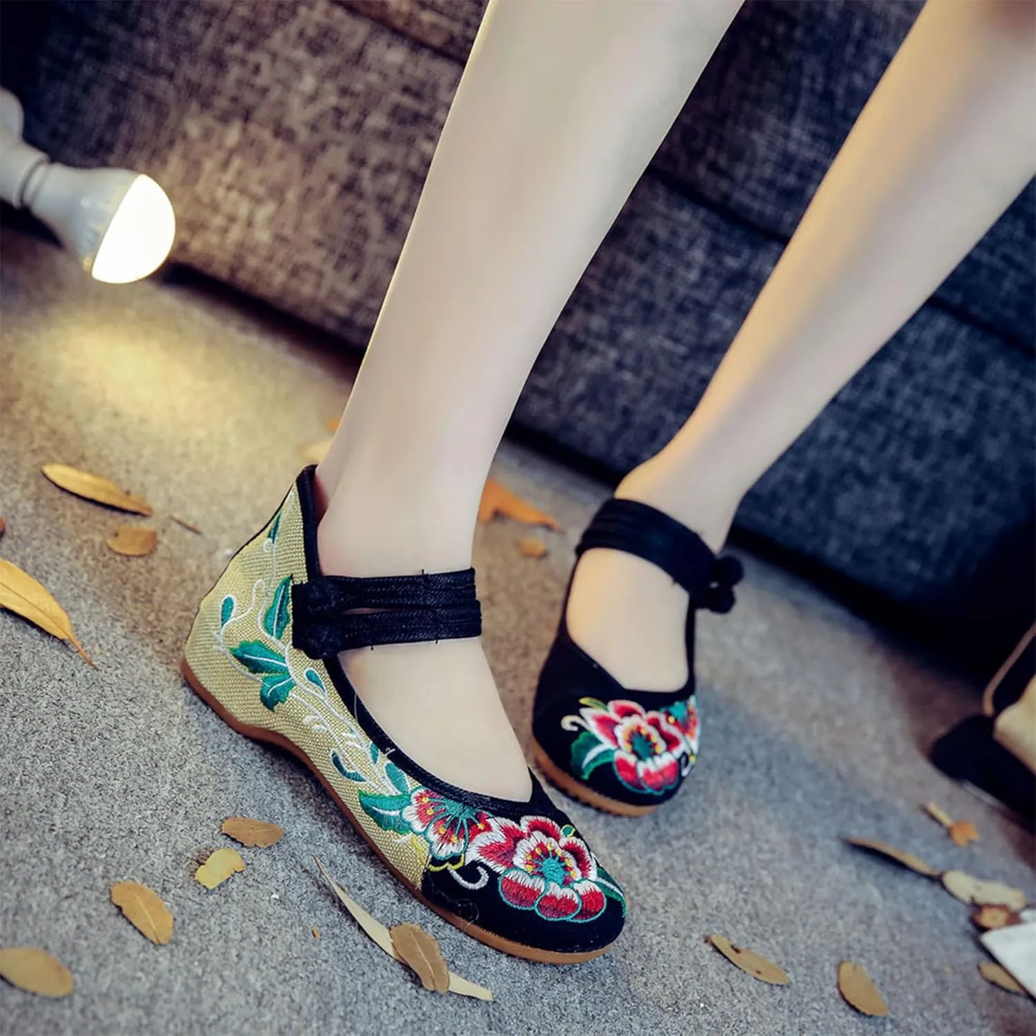 Hee grand Women's Chinese Style Embroidered Flats Comfortable Slip on Shoes Mary Jane Shoes