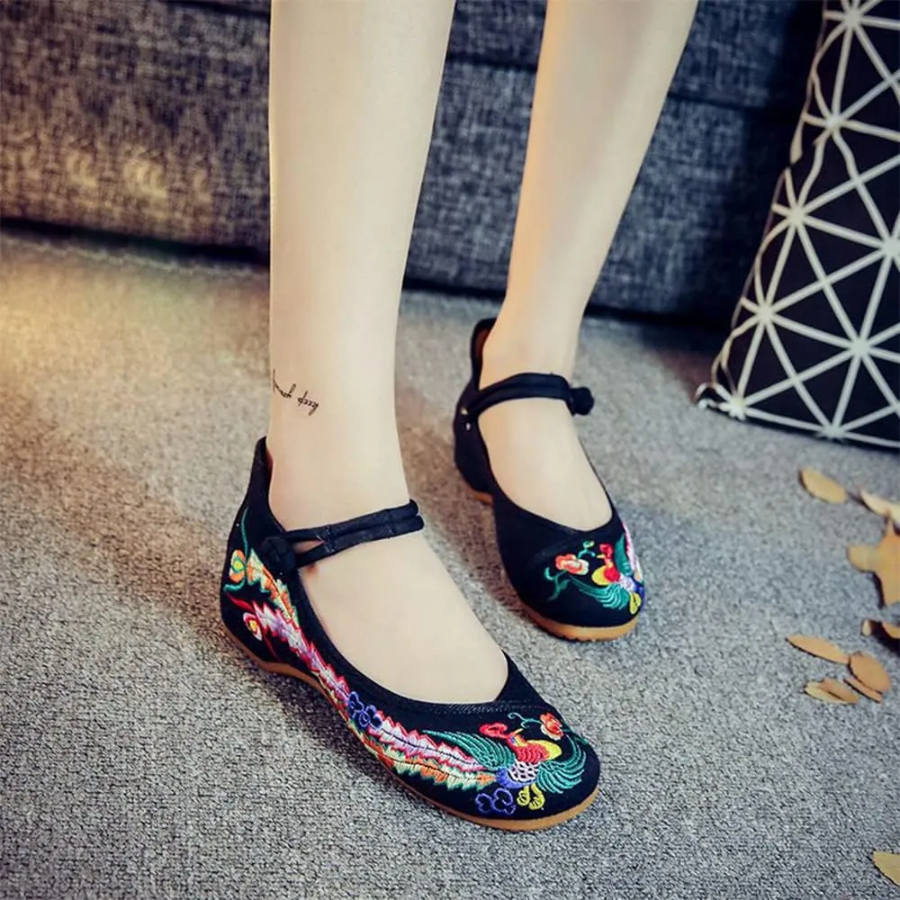 Hee grand Women's Chinese Style Embroidered Flats Comfortable Slip on Shoes Mary Jane Shoes
