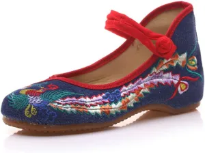 Hee grand Women's Chinese Style Embroidered Flats Comfortable Slip on Shoes Mary Jane Shoes