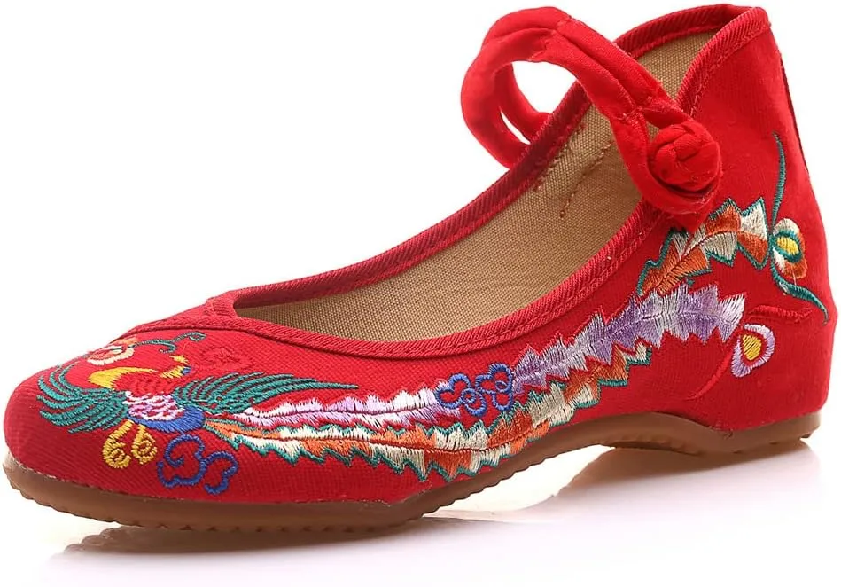 Hee grand Women's Chinese Style Embroidered Flats Comfortable Slip on Shoes Mary Jane Shoes
