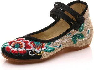 Hee grand Women's Chinese Style Embroidered Flats Comfortable Slip on Shoes Mary Jane Shoes