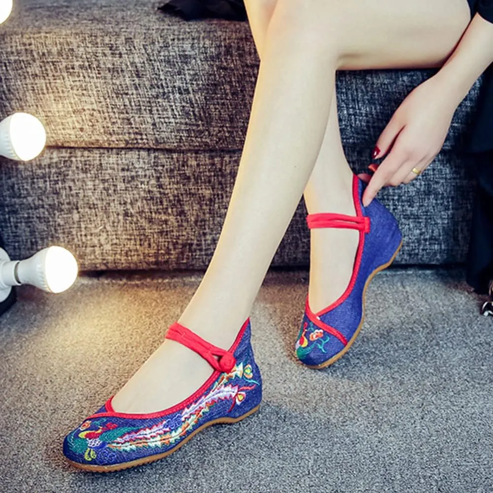 Hee grand Women's Chinese Style Embroidered Flats Comfortable Slip on Shoes Mary Jane Shoes