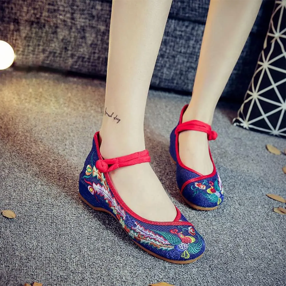 Hee grand Women's Chinese Style Embroidered Flats Comfortable Slip on Shoes Mary Jane Shoes