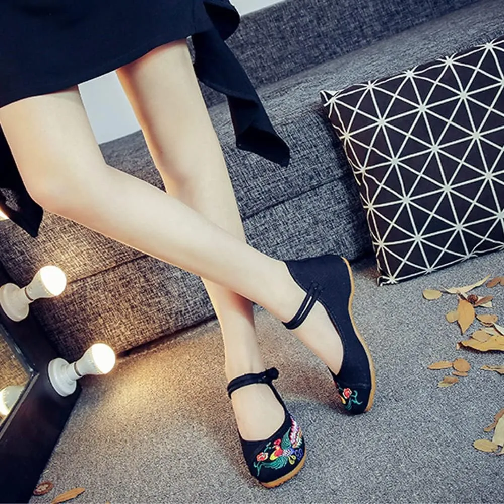 Hee grand Women's Chinese Style Embroidered Flats Comfortable Slip on Shoes Mary Jane Shoes