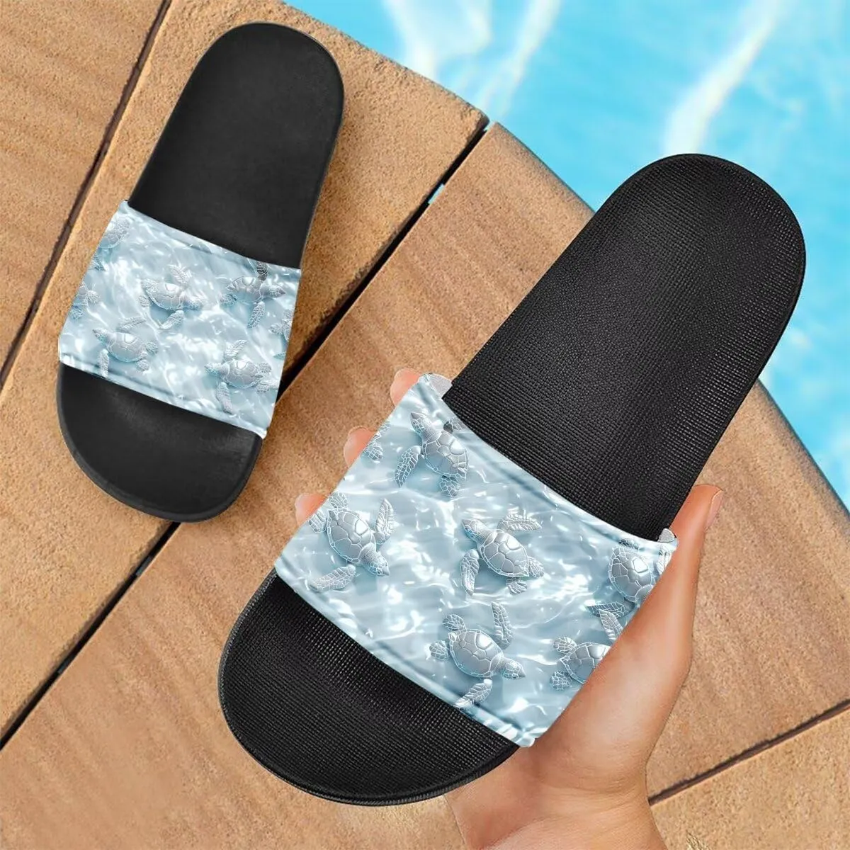 Howilath Novelty Animals Pattern Women's Slide Sandals, Casual Soft Sole Open Toe Non-Slip Single Band Slide Sandals
