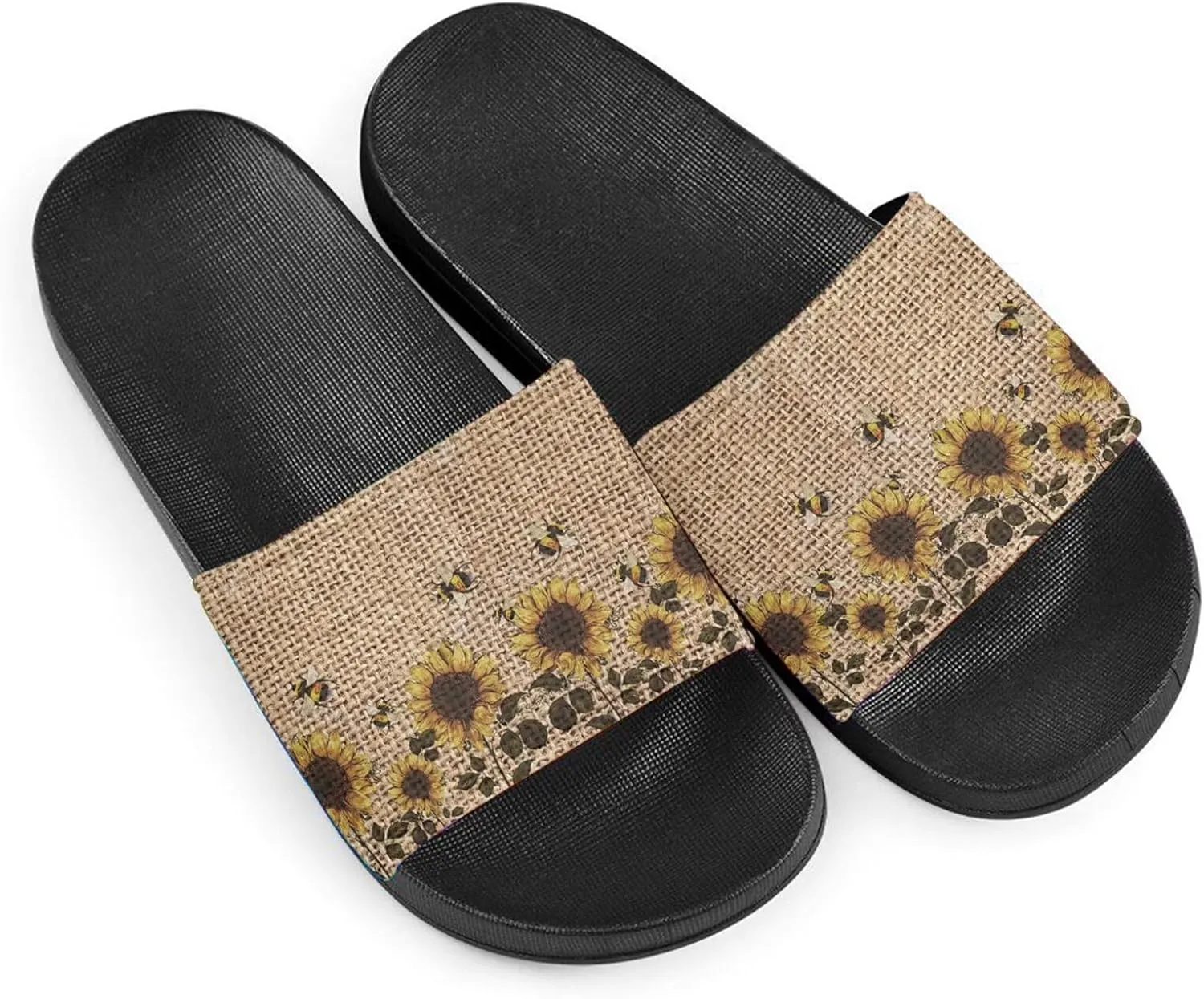 Howilath Novelty Sunflowers Pattern Slide Sandals for Women Girls, Comfotable Open Toe Non Slip Single Band Slide Sandals