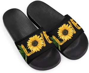 Howilath Novelty Sunflowers Pattern Slide Sandals for Women Girls, Comfotable Open Toe Non Slip Single Band Slide Sandals