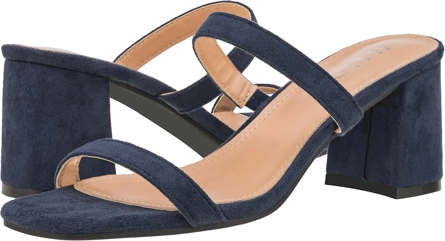 ILLUDE Womens Block Heel Double Band Square Toe Heeled Sandal Slip On Mule - Lisa