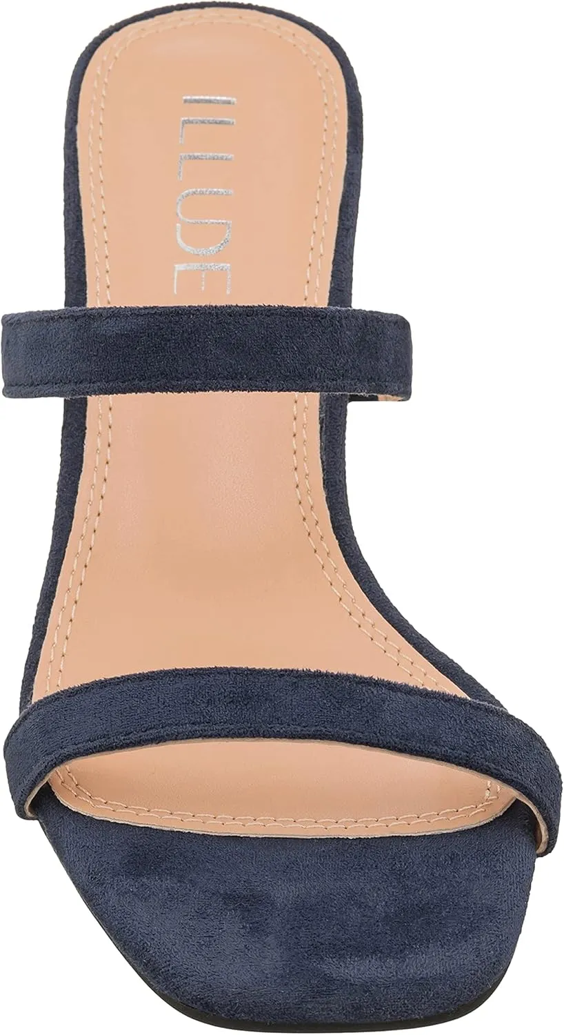 ILLUDE Womens Block Heel Double Band Square Toe Heeled Sandal Slip On Mule - Lisa