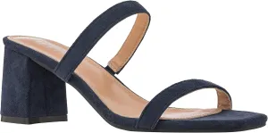 ILLUDE Womens Block Heel Double Band Square Toe Heeled Sandal Slip On Mule - Lisa
