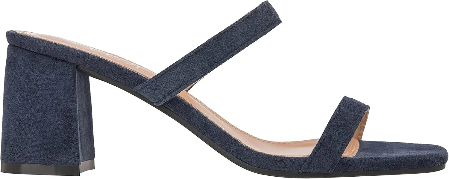 ILLUDE Womens Block Heel Double Band Square Toe Heeled Sandal Slip On Mule - Lisa
