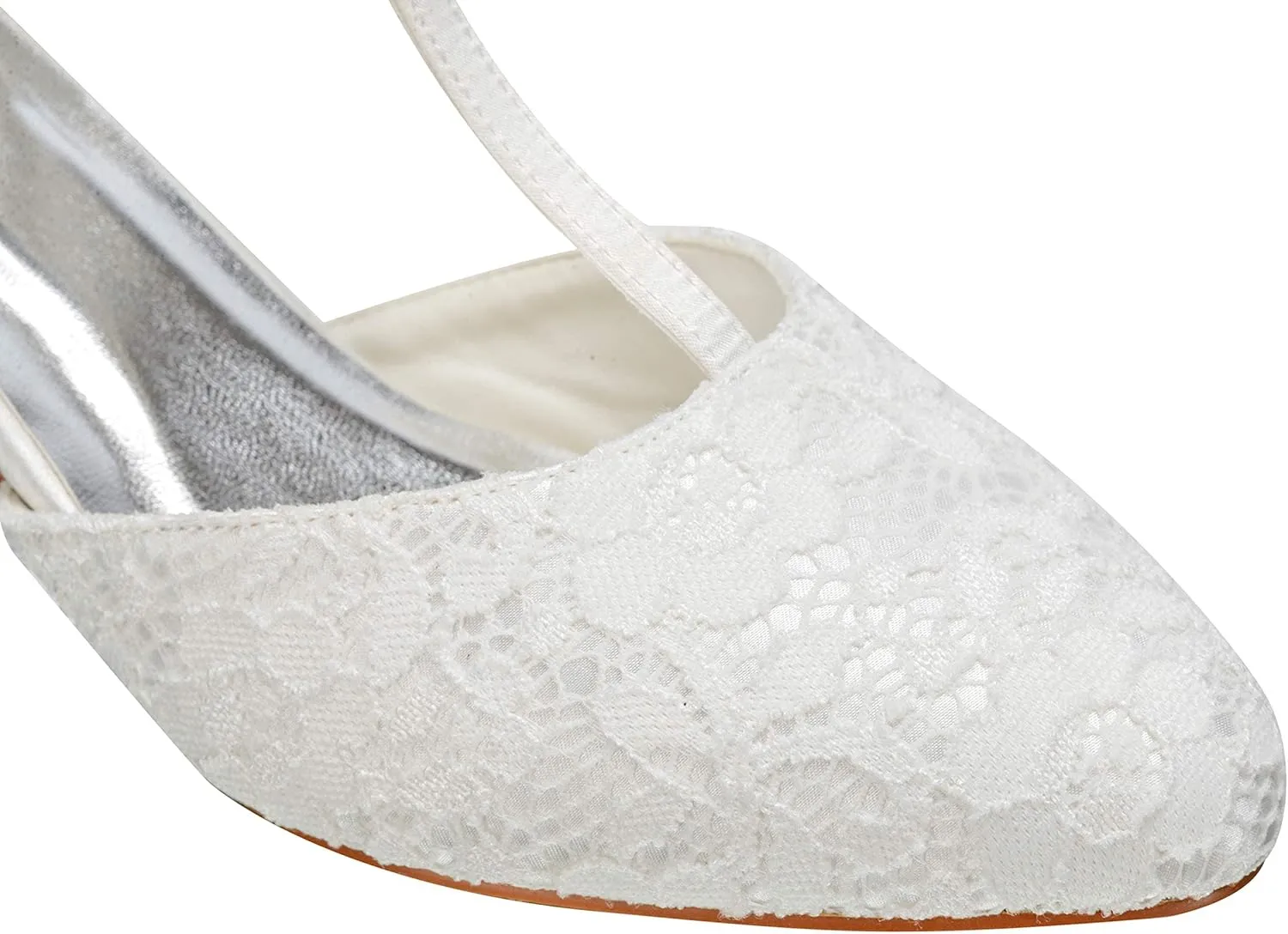 JIAJIA 00968 Women's Bridal Shoes Closed Toe T-Strap 1.9" Block Low Heel Lace Satin Pumps Wedding Shoes