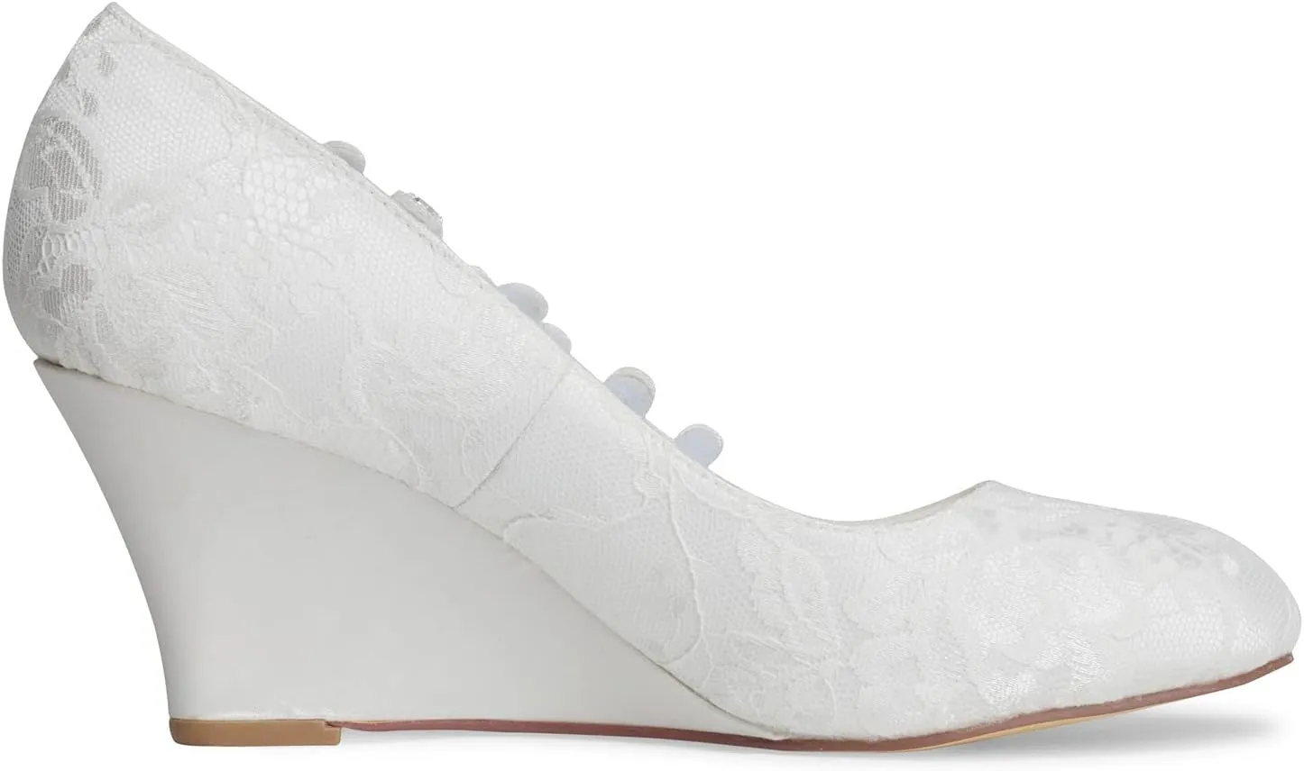 JIAJIA 1217524 Women's Bridal Shoes Closed Toe 2.95" Wedge Heel Lace Satin Pumps Rhinestone Wedding Shoes