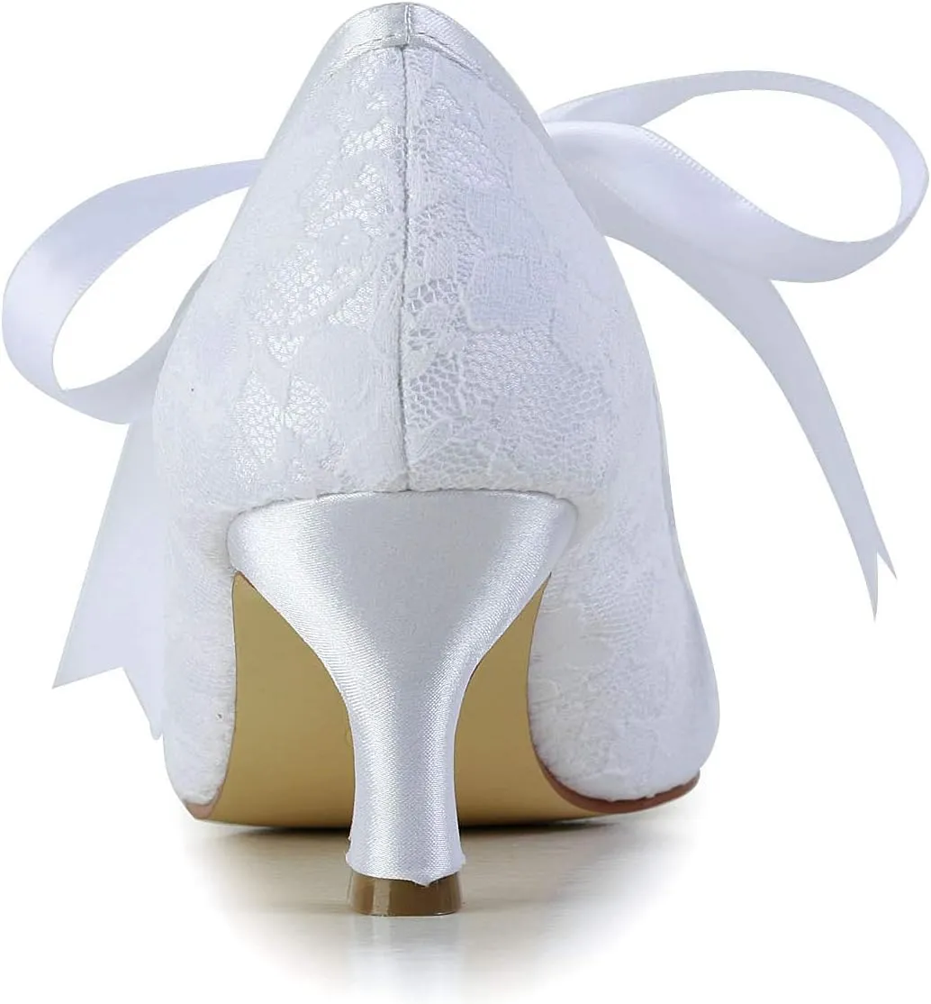 JIAJIA 140311 Women's Bridal Shoes Closed Toe Stiletto Heel Lace Satin Pumps Ribbon Tie Wedding Shoes