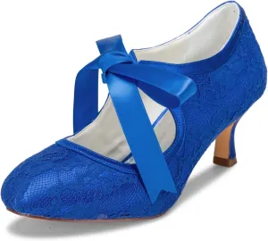 JIAJIA 140311 Women's Bridal Shoes Closed Toe Stiletto Heel Lace Satin Pumps Ribbon Tie Wedding Shoes